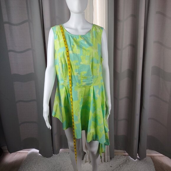 Lane Bryant Plus Size 16 Hi-Low Sleeveless Dress Green Blue Abstract Cotton - Picture 4 of 13